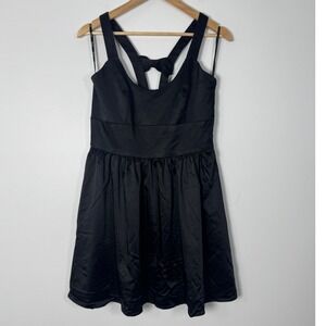 Coquette Voom by Joy Han Womens M Fit & Flare Dress Black Double Bow Back Satin